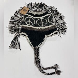 Nepal Hand Knit Mohawk Wool Hat w Earflaps OS Adult NWT
